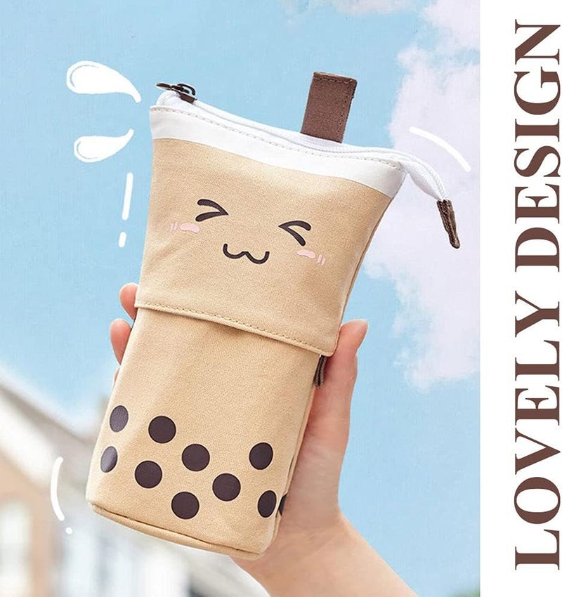 KPX Cute Standing Pencil Case Pen Holder for Kids, Pop Up Stand UP Bubble Tea Pen Organizer Kawaii Stationary for Christmas Holiday New Year Office (Brown) - Image 5